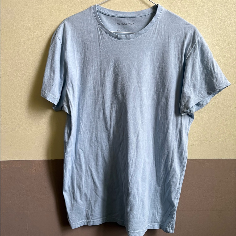 Primark Men's Pale Blue Short Sleeve Crew Neck Tee